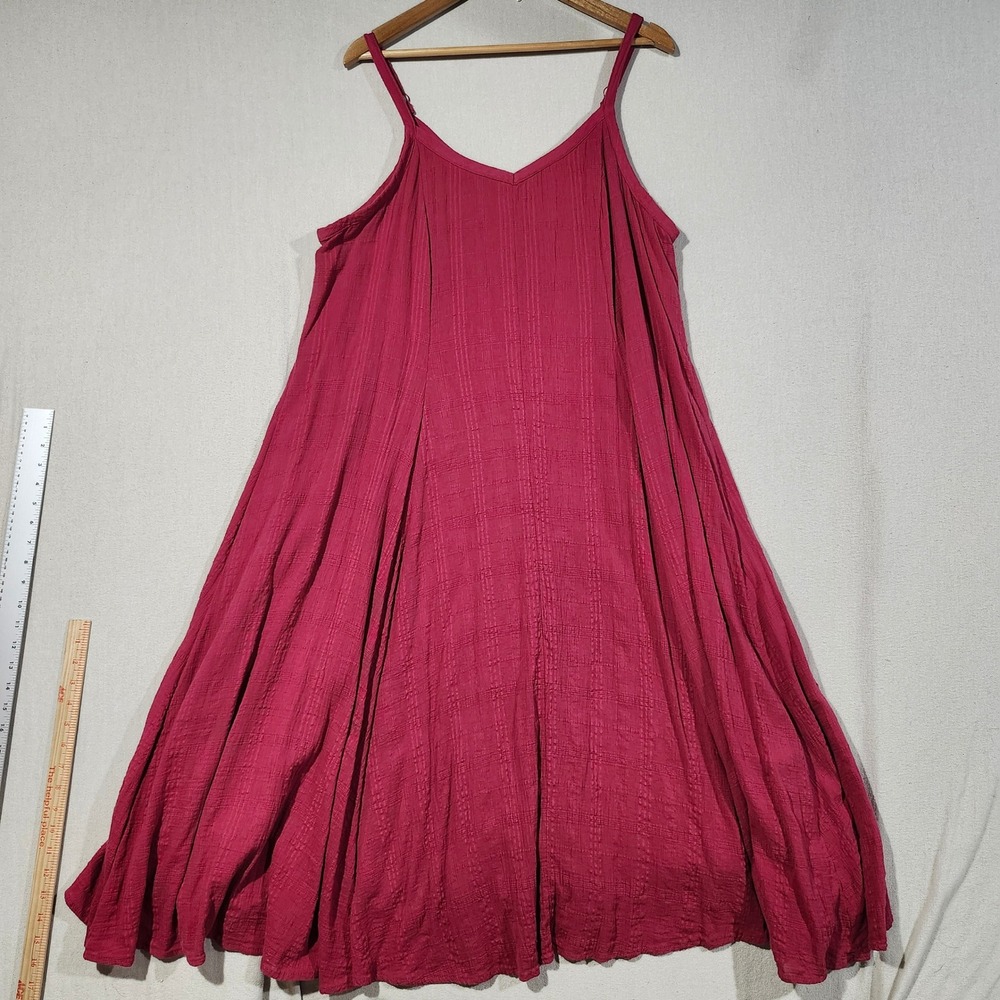 Torrid Muted Red Textured Cotton Gauze V-Neck Strappy Midi Dress Size 1 Lined